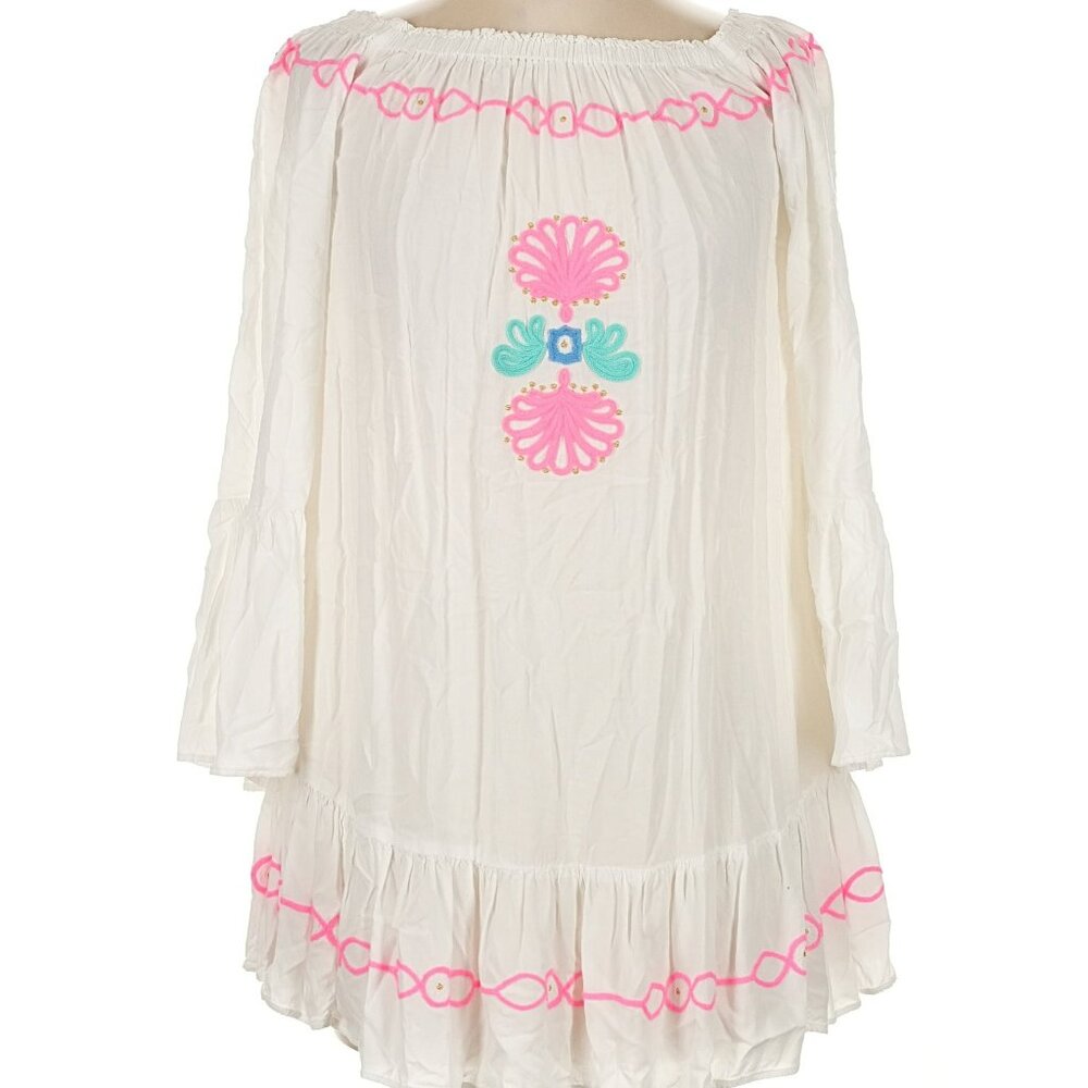 Lilly Pulitzer Nemi Embroidered Tunic Off Shoulder Coverup - Picture 4 of 12